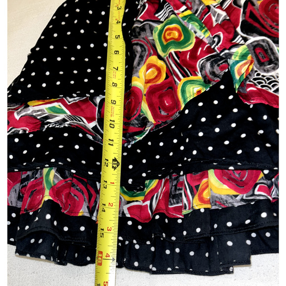 Pampolina Girls Black Skirt Sz 9 Red Floral White Polka Dots Velvet Trim Ruffles - Picture 9 of 9